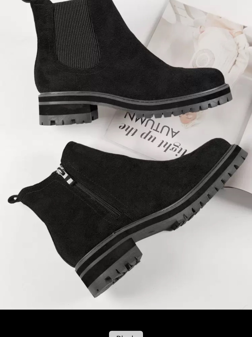 Black Chelsea Lug Sole Women's Ankle Boots